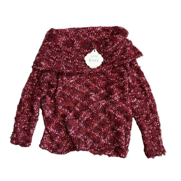 Knox Rose Women's Red and Pink Off the Shoulder Eyelash Sweater - Size M - NWT - Picture 1 of 5